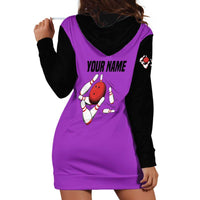 Personalized Purple Black Retro Bowling Hoodie Dress with Cartoon Strike - Wonder Print Shop