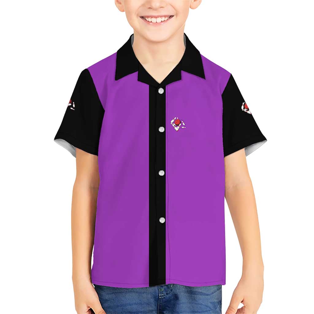 Personalized Purple Black Retro Bowling Kid Hawaiian Shirt with Cartoon Strike - Wonder Print Shop