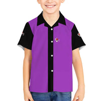 Personalized Purple Black Retro Bowling Kid Hawaiian Shirt with Cartoon Strike - Wonder Print Shop