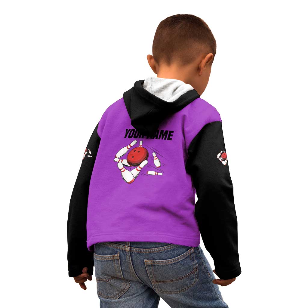 Personalized Purple Black Retro Bowling Kid Hoodie with Cartoon Strike - Wonder Print Shop