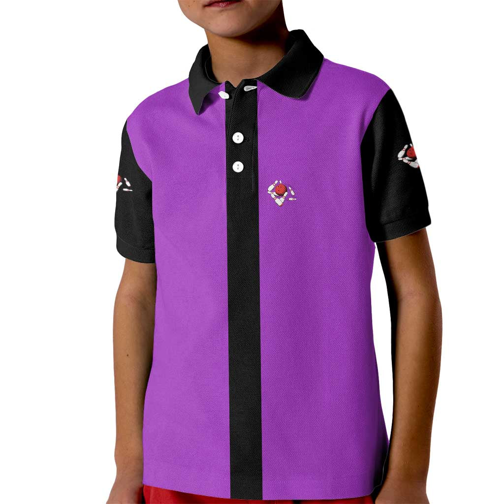 Personalized Purple Black Retro Bowling Kid Polo Shirt with Cartoon Strike - Wonder Print Shop