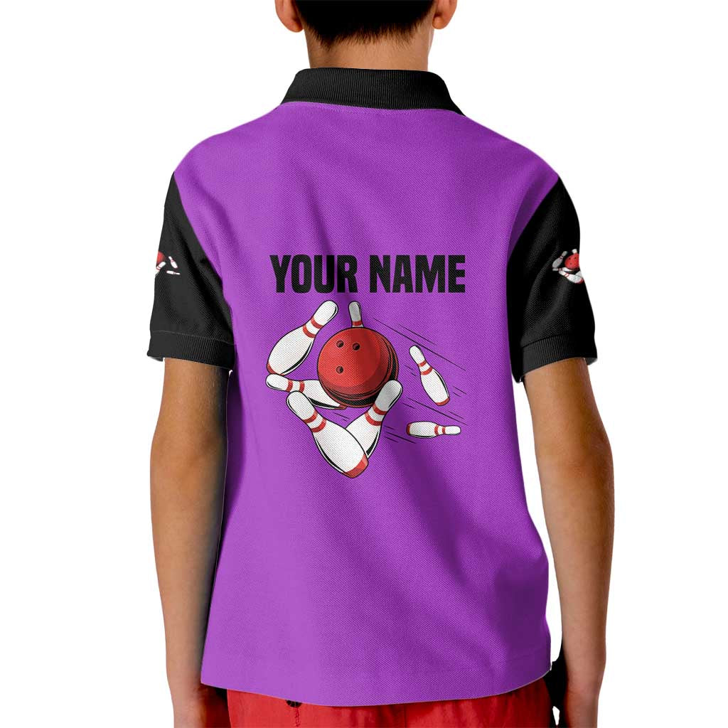 Personalized Purple Black Retro Bowling Kid Polo Shirt with Cartoon Strike - Wonder Print Shop
