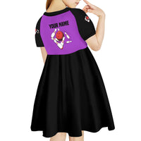 Personalized Purple Black Retro Bowling Kid Short Sleeve Dress with Cartoon Strike - Wonder Print Shop