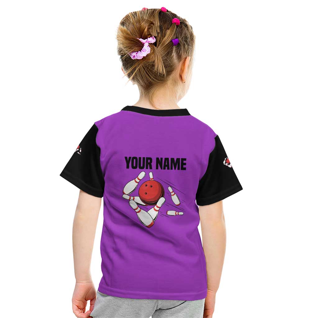 Personalized Purple Black Retro Bowling Kid T Shirt with Cartoon Strike - Wonder Print Shop