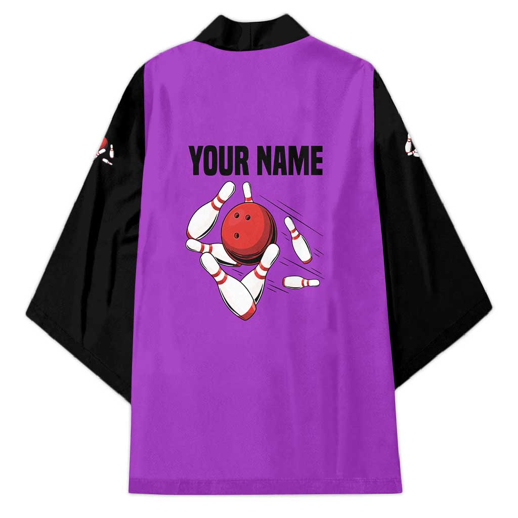 Personalized Purple Black Retro Bowling Kimono with Cartoon Strike - Wonder Print Shop