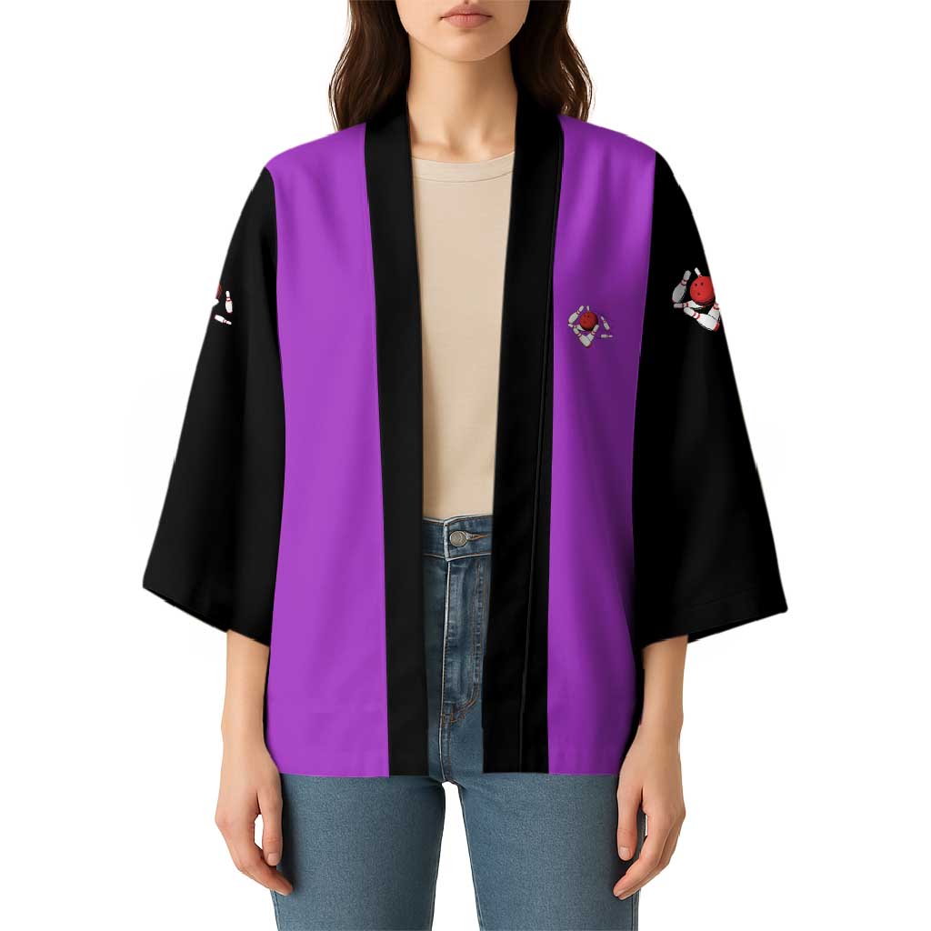 Personalized Purple Black Retro Bowling Kimono with Cartoon Strike - Wonder Print Shop