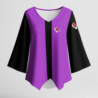Personalized Purple Black Retro Bowling Kimono Sleeve Blouse with Cartoon Strike - Wonder Print Shop