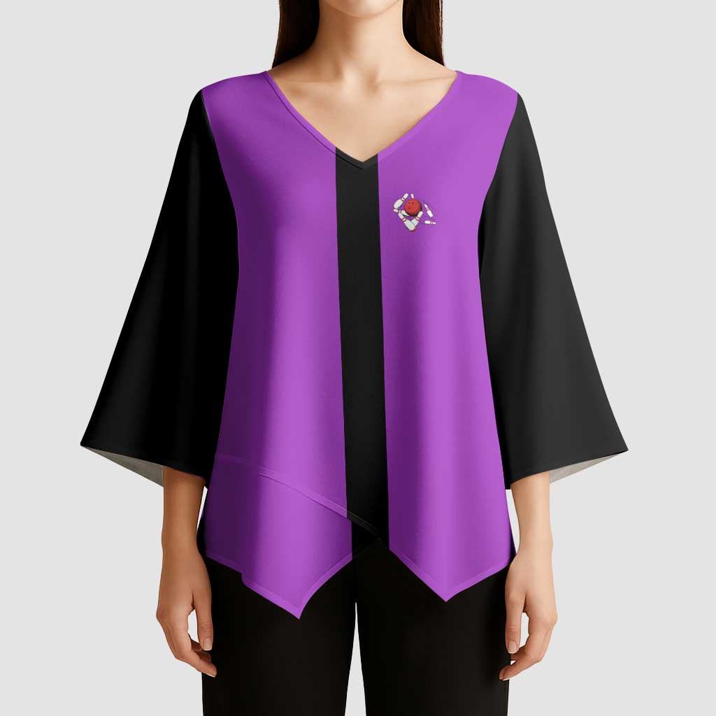 Personalized Purple Black Retro Bowling Kimono Sleeve Blouse with Cartoon Strike - Wonder Print Shop