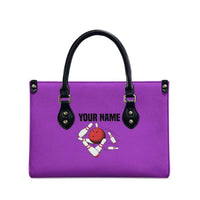 Personalized Purple Black Retro Bowling Leather Bag with Cartoon Strike - Wonder Print Shop