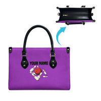 Personalized Purple Black Retro Bowling Leather Bag with Cartoon Strike - Wonder Print Shop