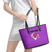 Personalized Purple Black Retro Bowling Leather Tote Bag with Cartoon Strike - Wonder Print Shop