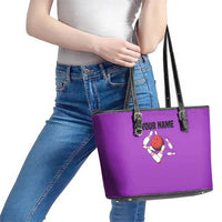 Personalized Purple Black Retro Bowling Leather Tote Bag with Cartoon Strike - Wonder Print Shop