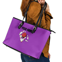 Personalized Purple Black Retro Bowling Leather Tote Bag with Cartoon Strike - Wonder Print Shop