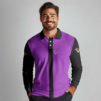 Personalized Purple Black Retro Bowling Long Sleeve Polo Shirt with Cartoon Strike - Wonder Print Shop