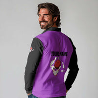 Personalized Purple Black Retro Bowling Long Sleeve Polo Shirt with Cartoon Strike - Wonder Print Shop
