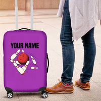Personalized Purple Black Retro Bowling Luggage Cover with Cartoon Strike - Wonder Print Shop