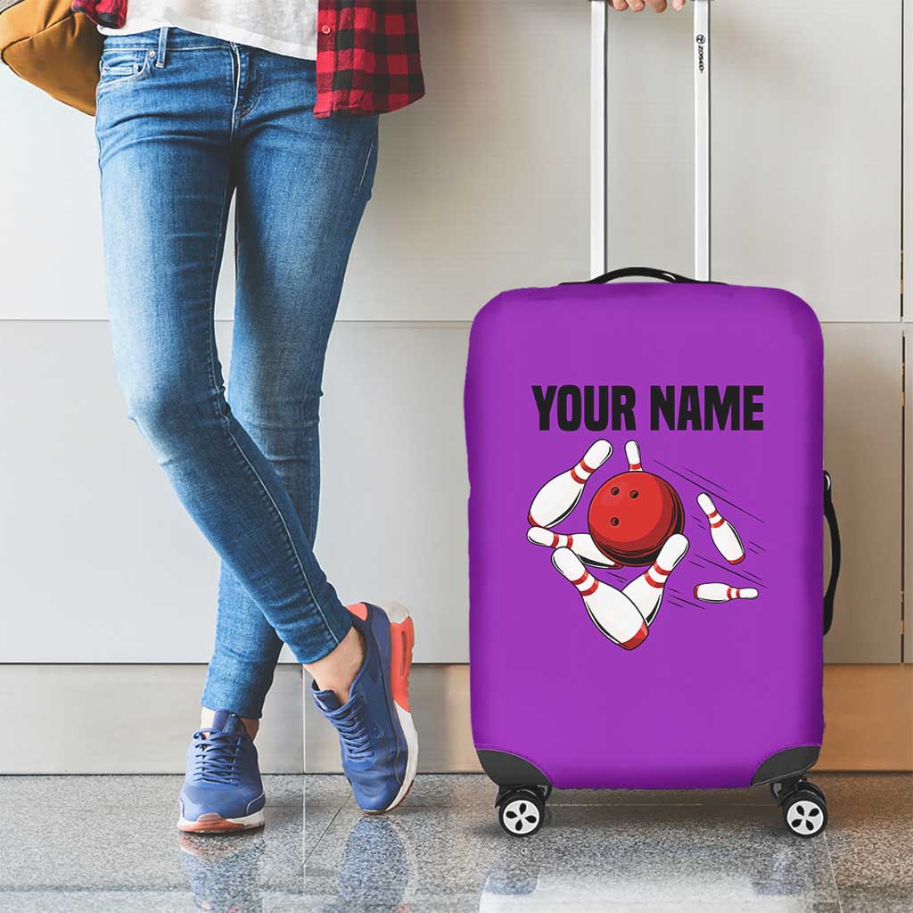 Personalized Purple Black Retro Bowling Luggage Cover with Cartoon Strike - Wonder Print Shop