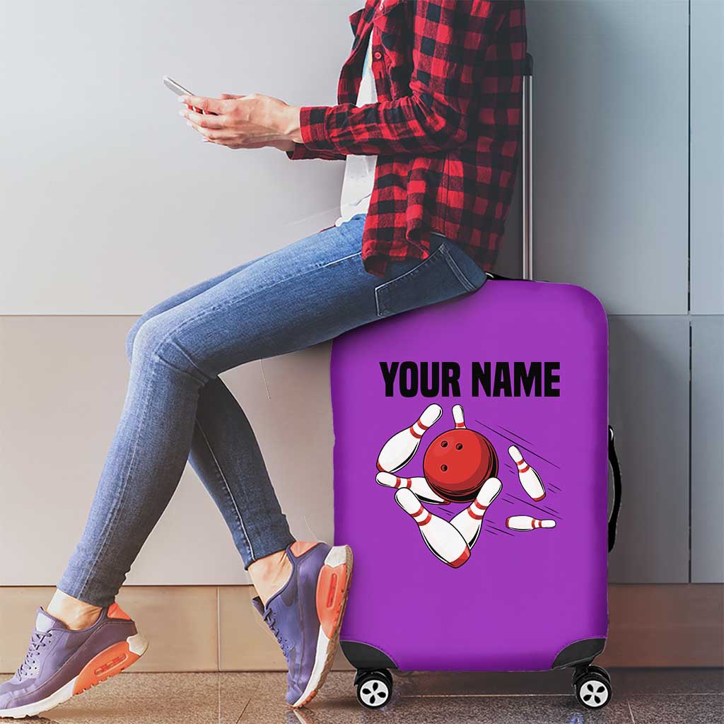 Personalized Purple Black Retro Bowling Luggage Cover with Cartoon Strike - Wonder Print Shop