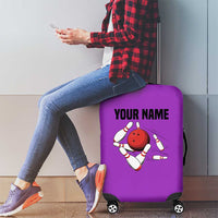 Personalized Purple Black Retro Bowling Luggage Cover with Cartoon Strike - Wonder Print Shop