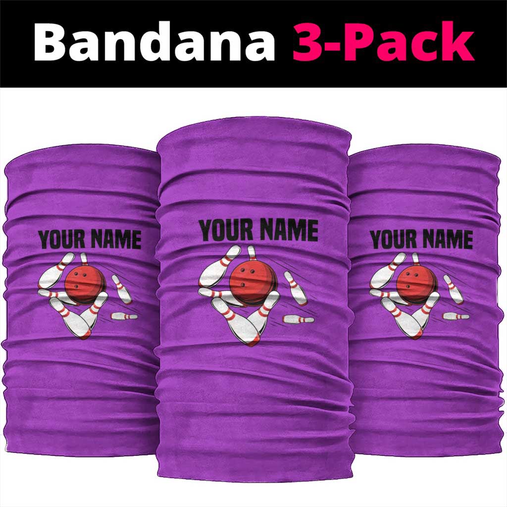 Personalized Purple Black Retro Bowling Neck Gaiter with Cartoon Strike - Wonder Print Shop