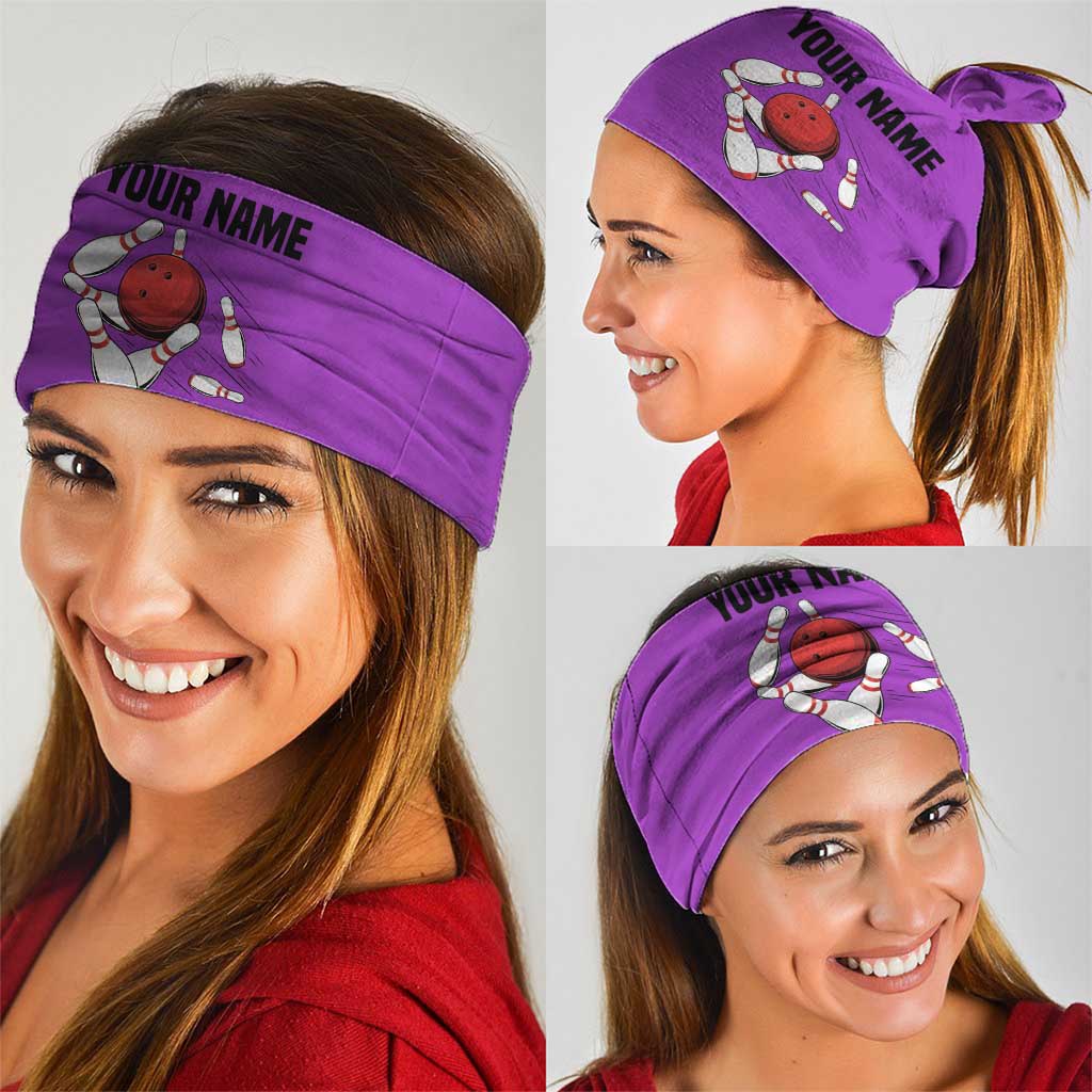 Personalized Purple Black Retro Bowling Neck Gaiter with Cartoon Strike - Wonder Print Shop