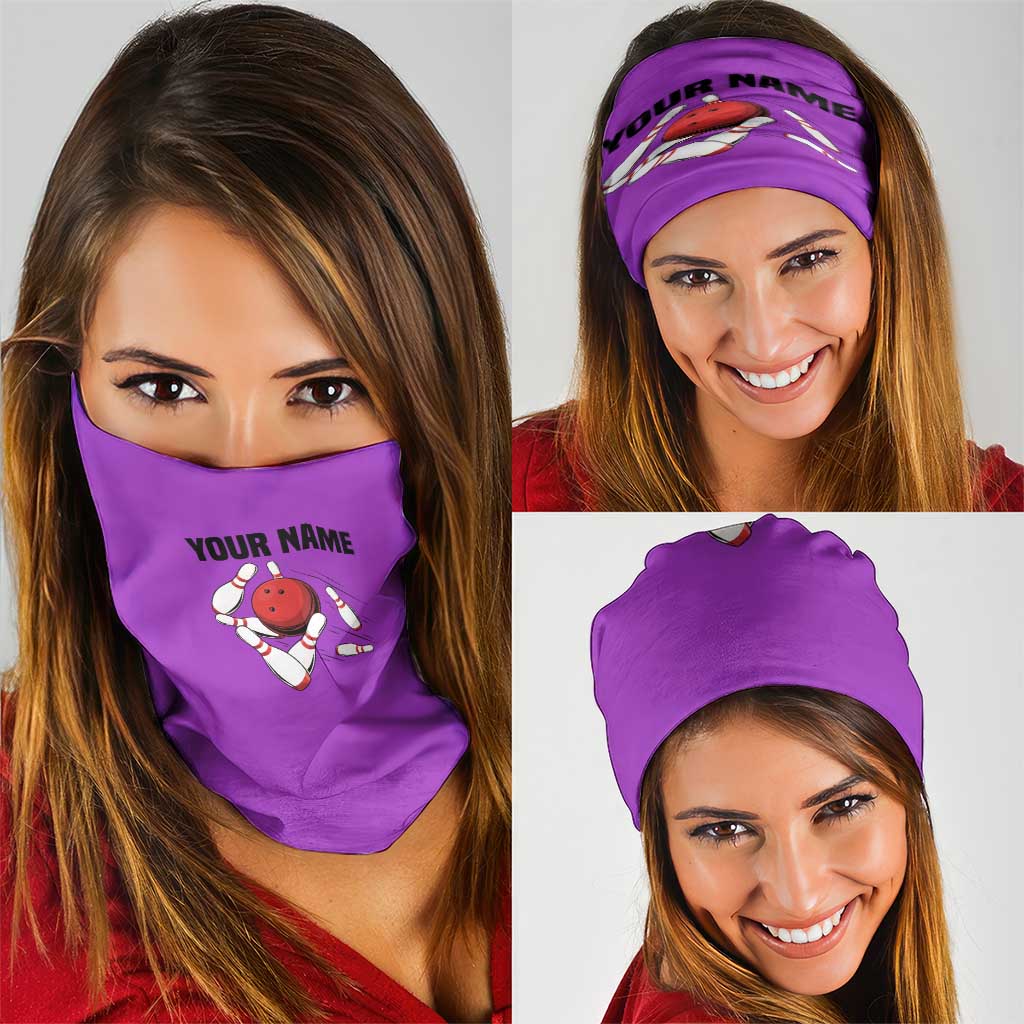 Personalized Purple Black Retro Bowling Neck Gaiter with Cartoon Strike - Wonder Print Shop