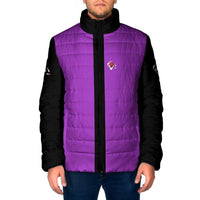 Personalized Purple Black Retro Bowling Padded Jacket with Cartoon Strike - Wonder Print Shop