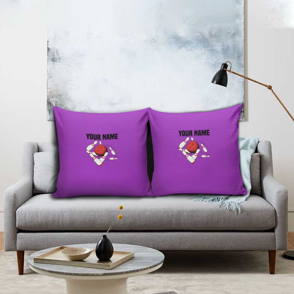 Personalized Purple Black Retro Bowling Pillow Cover with Cartoon Strike - Wonder Print Shop