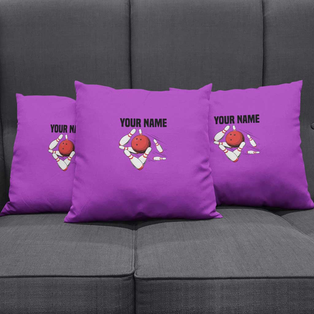 Personalized Purple Black Retro Bowling Pillow Cover with Cartoon Strike - Wonder Print Shop