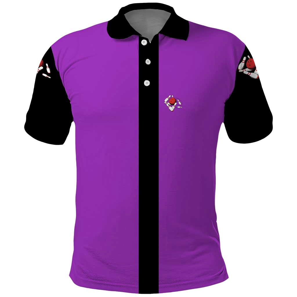Personalized Purple Black Retro Bowling Polo Shirt with Cartoon Strike - Wonder Print Shop