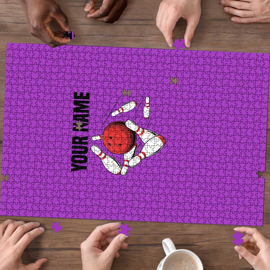Personalized Purple Black Retro Bowling Puzzle with Cartoon Strike - Wonder Print Shop