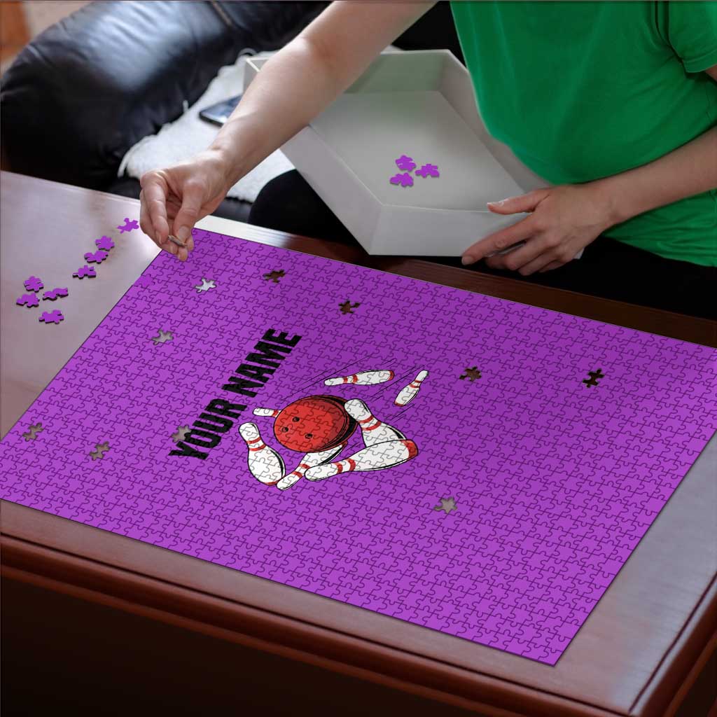 Personalized Purple Black Retro Bowling Puzzle with Cartoon Strike - Wonder Print Shop