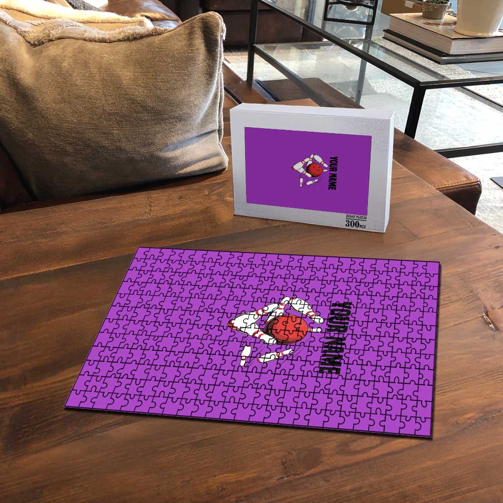 Personalized Purple Black Retro Bowling Puzzle with Cartoon Strike - Wonder Print Shop