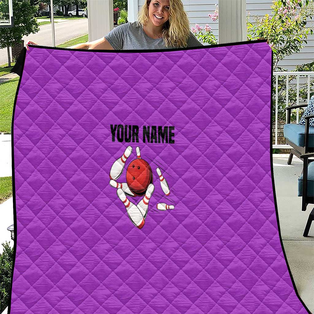 Personalized Purple Black Retro Bowling Quilt with Cartoon Strike - Wonder Print Shop