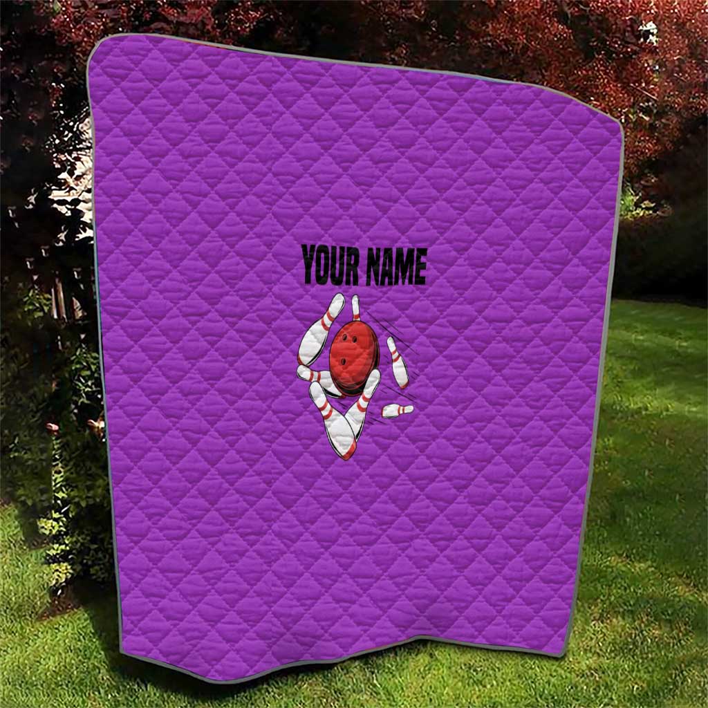 Personalized Purple Black Retro Bowling Quilt with Cartoon Strike - Wonder Print Shop
