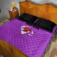 Personalized Purple Black Retro Bowling Quilt Bed Set with Cartoon Strike - Wonder Print Shop