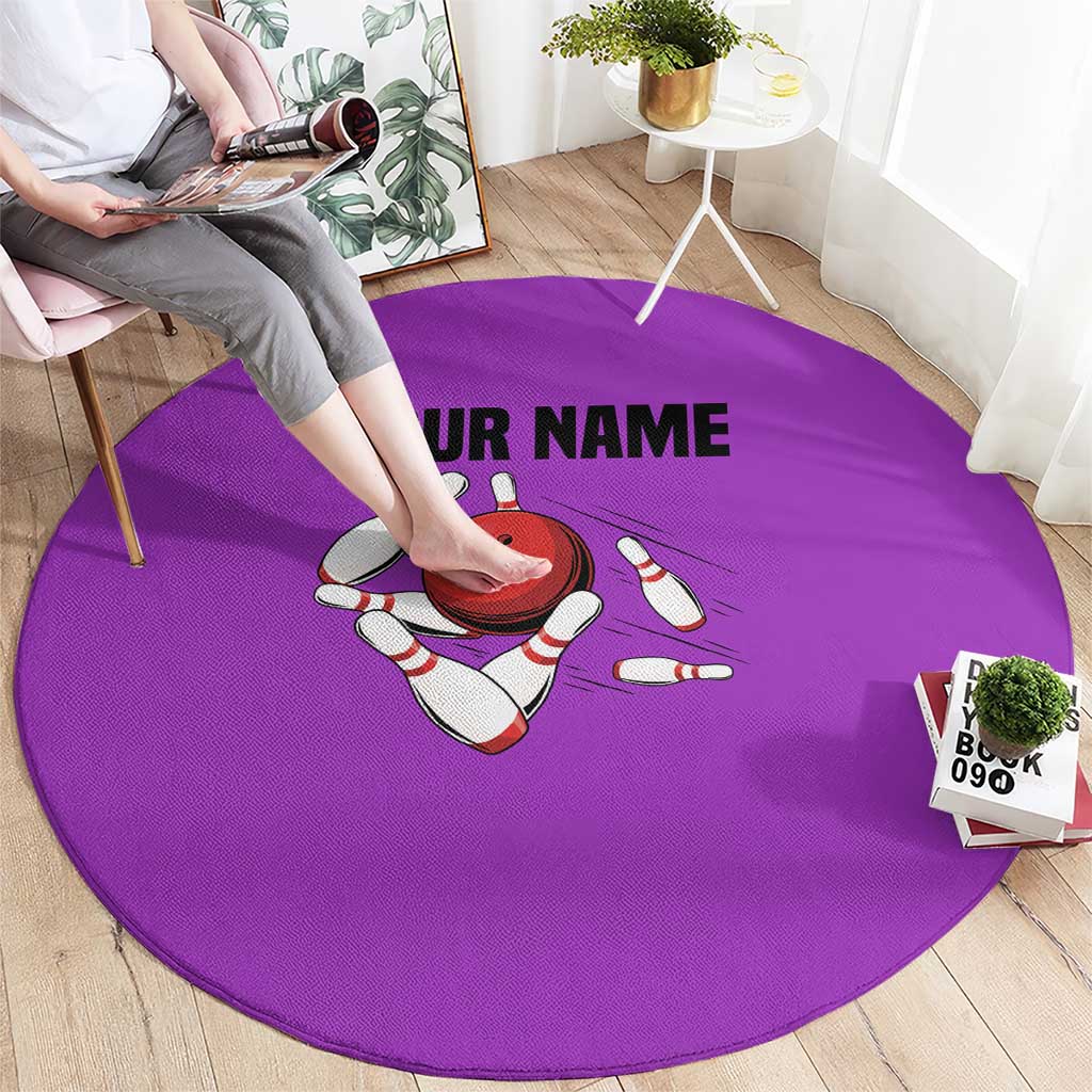 Personalized Purple Black Retro Bowling Round Carpet with Cartoon Strike - Wonder Print Shop