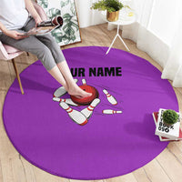 Personalized Purple Black Retro Bowling Round Carpet with Cartoon Strike - Wonder Print Shop