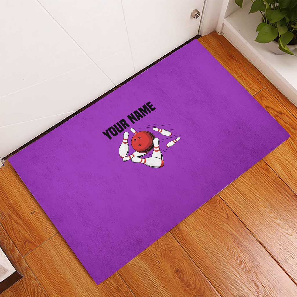 Personalized Purple Black Retro Bowling Rubber Doormat with Cartoon Strike - Wonder Print Shop