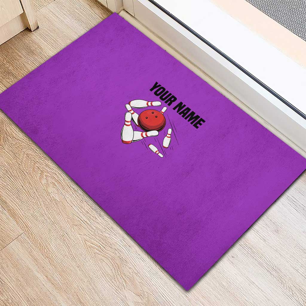 Personalized Purple Black Retro Bowling Rubber Doormat with Cartoon Strike - Wonder Print Shop