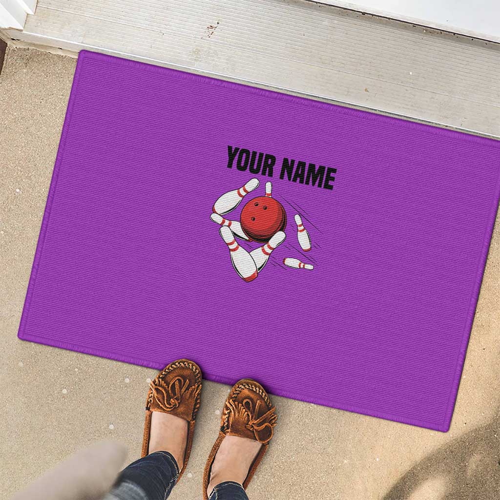 Personalized Purple Black Retro Bowling Rubber Doormat with Cartoon Strike - Wonder Print Shop