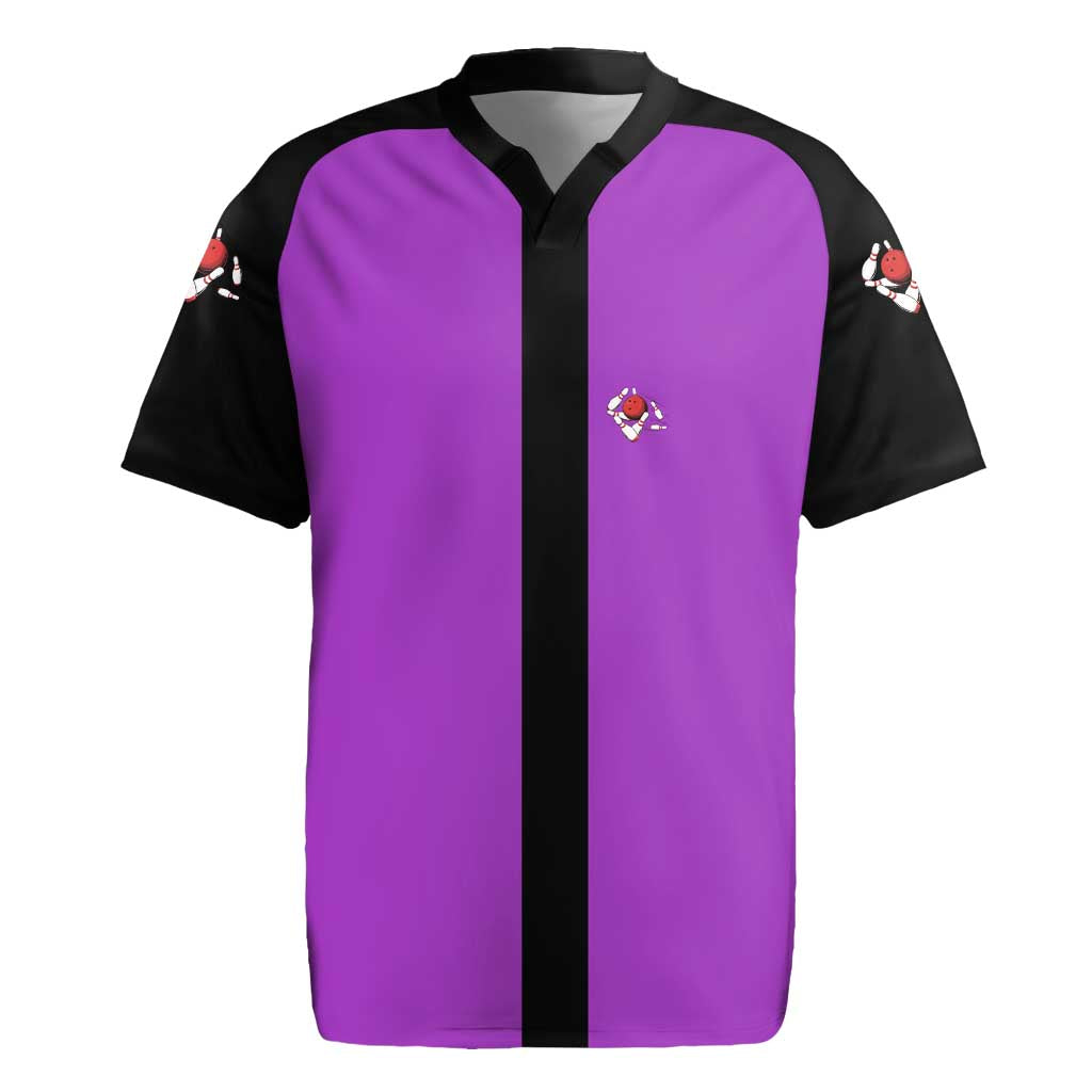 Personalized Purple Black Retro Bowling Rugby Jersey with Cartoon Strike - Wonder Print Shop
