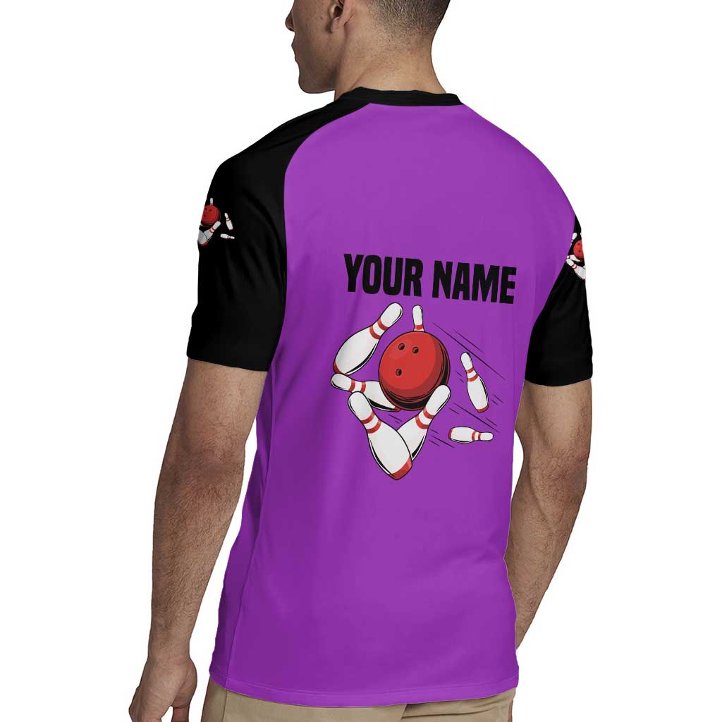 Personalized Purple Black Retro Bowling Rugby Jersey with Cartoon Strike - Wonder Print Shop