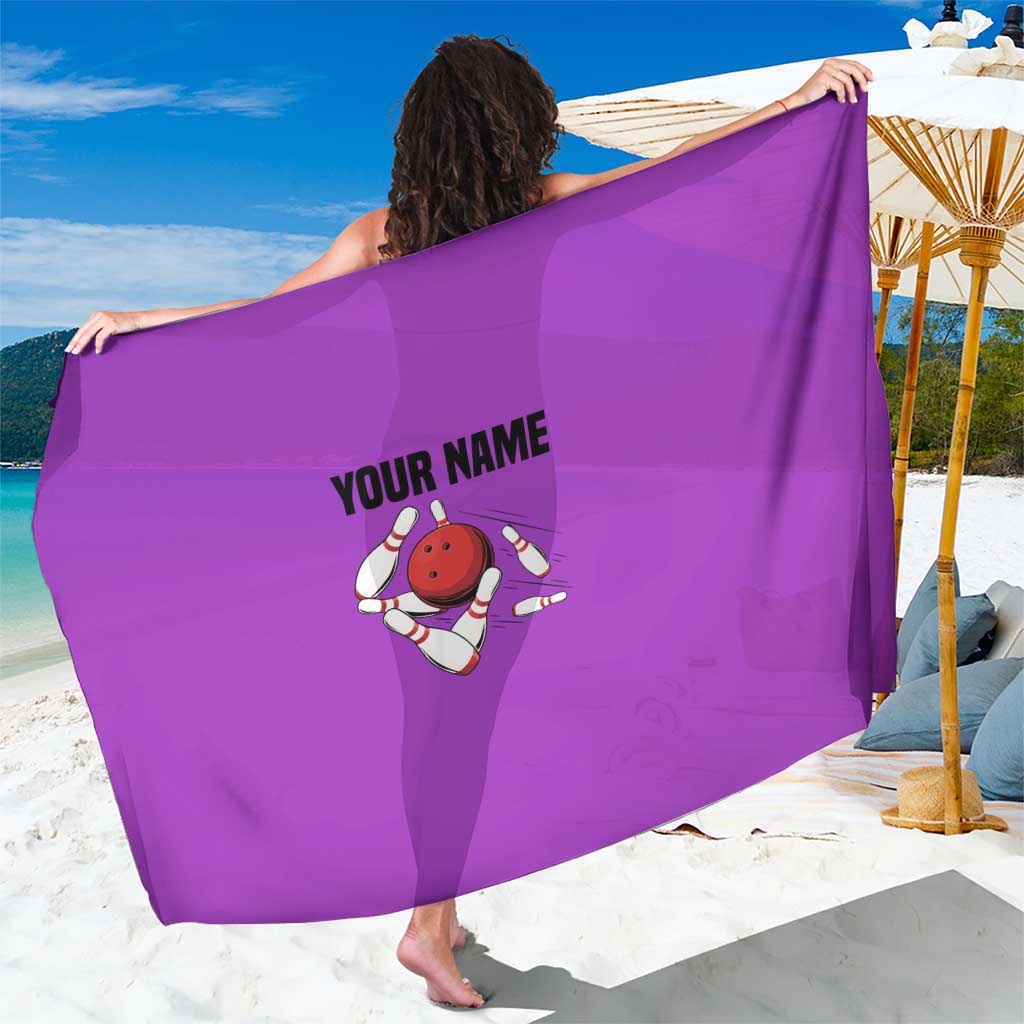 Personalized Purple Black Retro Bowling Sarong with Cartoon Strike - Wonder Print Shop