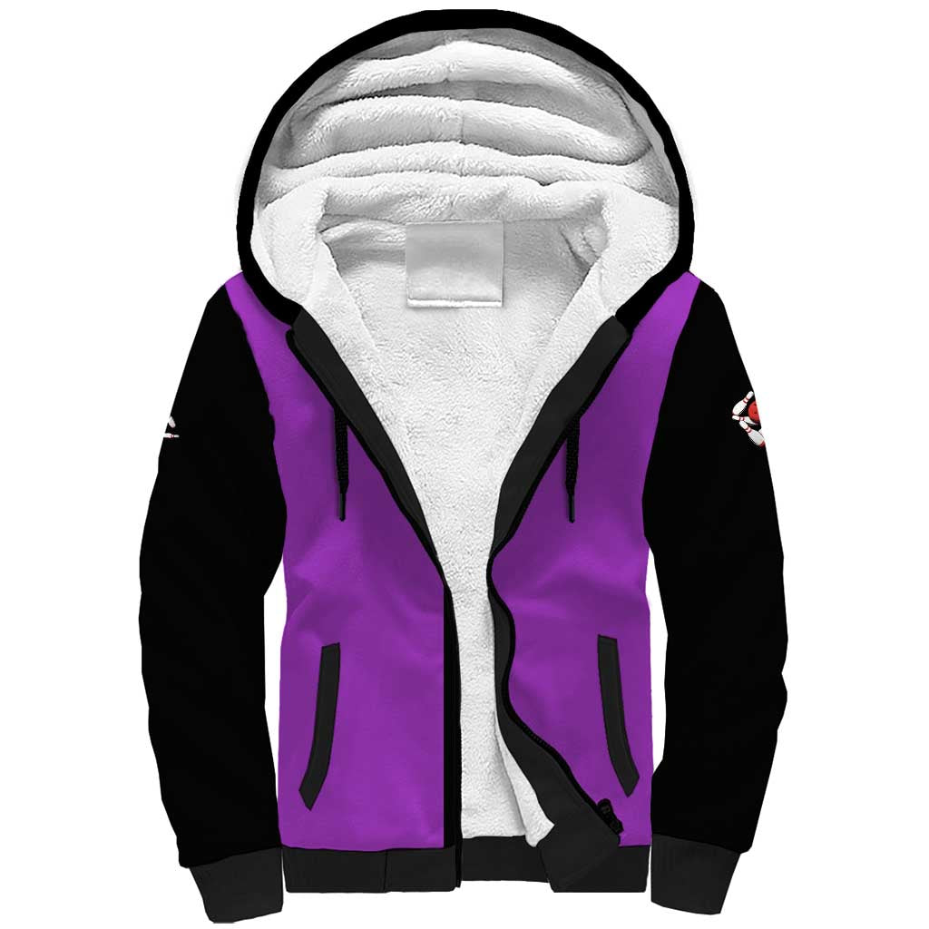 Personalized Purple Black Retro Bowling Sherpa Hoodie with Cartoon Strike - Wonder Print Shop