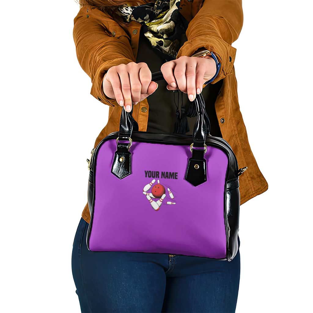 Personalized Purple Black Retro Bowling Shoulder Handbag with Cartoon Strike - Wonder Print Shop