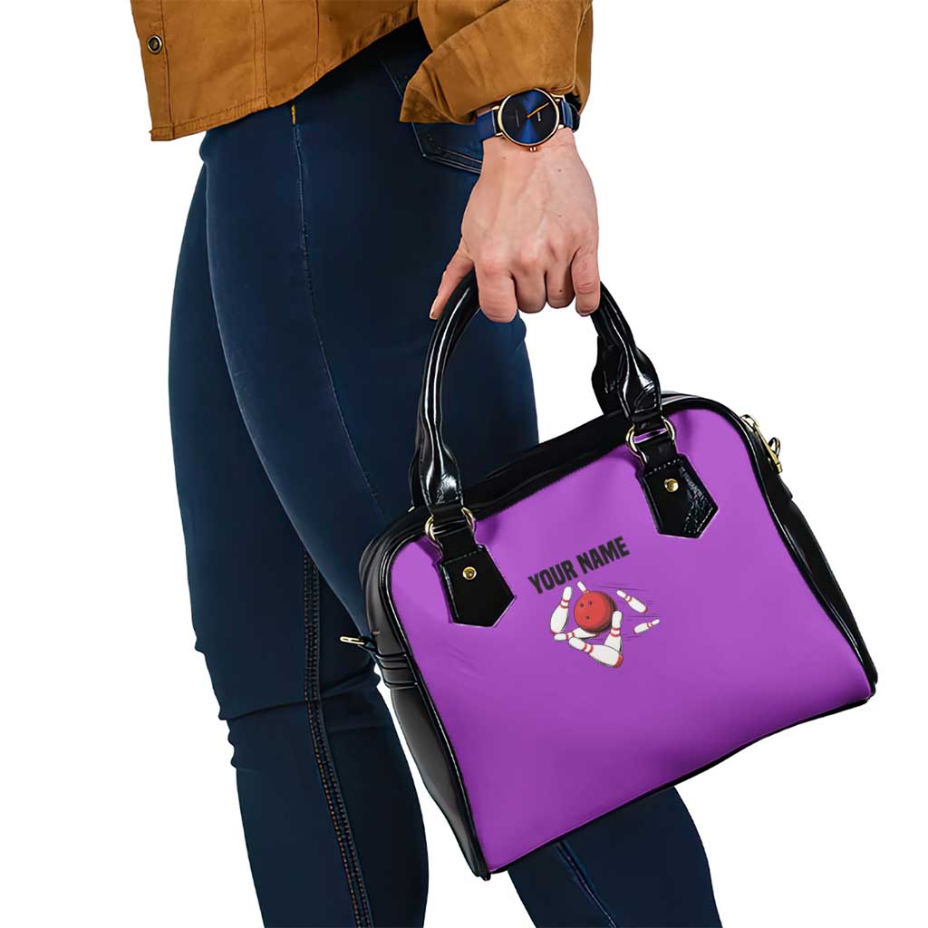 Personalized Purple Black Retro Bowling Shoulder Handbag with Cartoon Strike - Wonder Print Shop