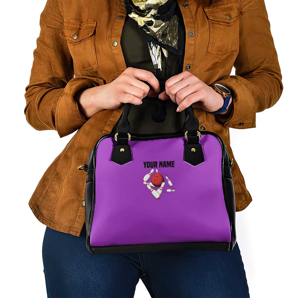 Personalized Purple Black Retro Bowling Shoulder Handbag with Cartoon Strike - Wonder Print Shop