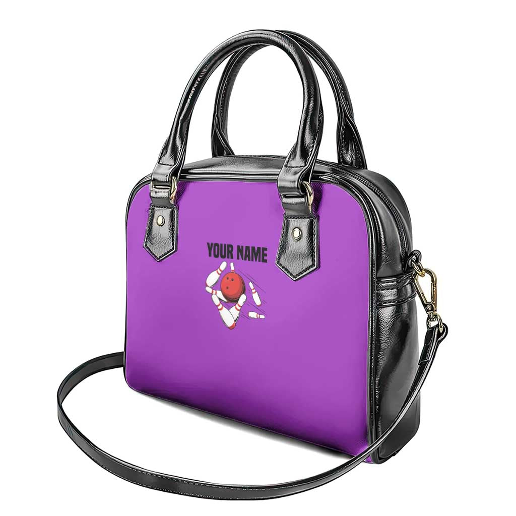 Personalized Purple Black Retro Bowling Shoulder Handbag with Cartoon Strike - Wonder Print Shop