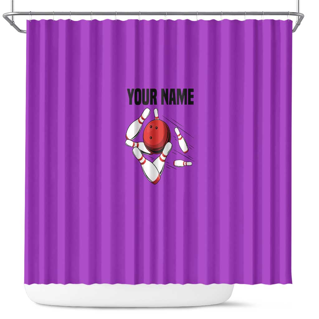 Personalized Purple Black Retro Bowling Shower Curtain with Cartoon Strike - Wonder Print Shop